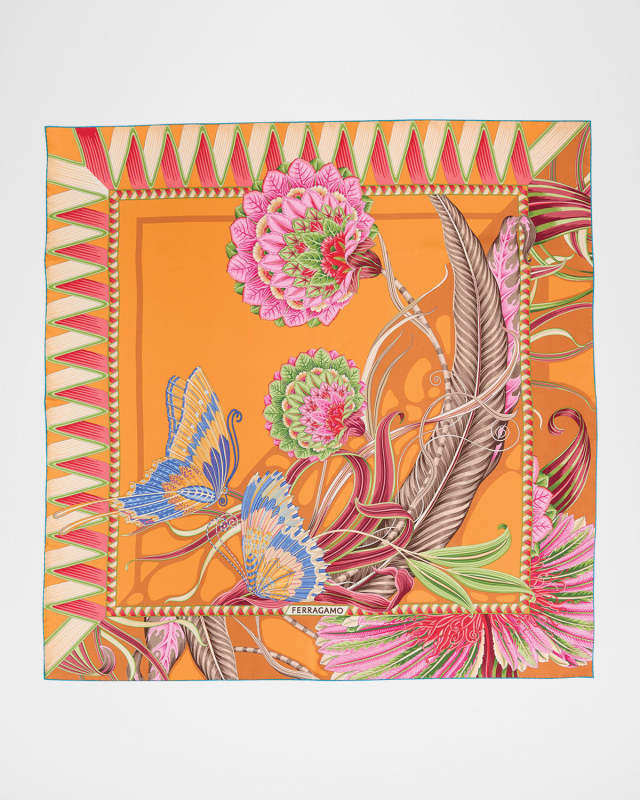 Giadafly Arancio Print Silk Foulard Scarf